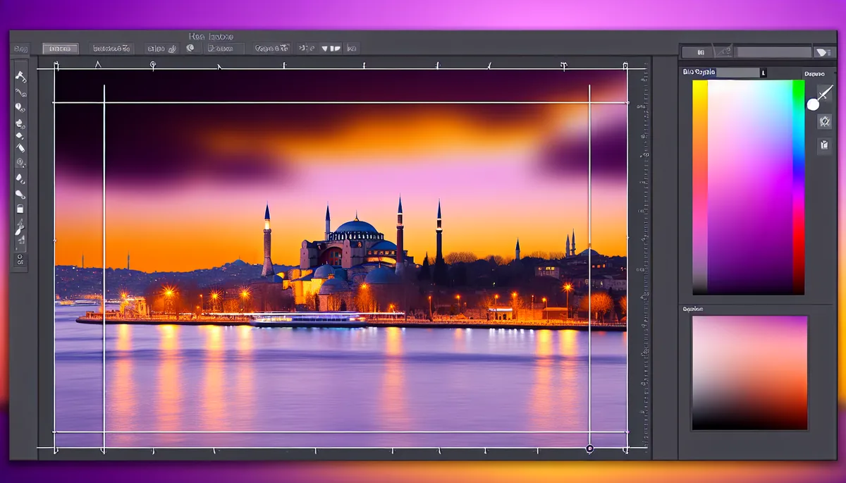 Panoramic sunset view of Istanbul's historic skyline featuring iconic mosques and minarets silhouetted against a golden sky, with the Bosphorus strait in the foreground
